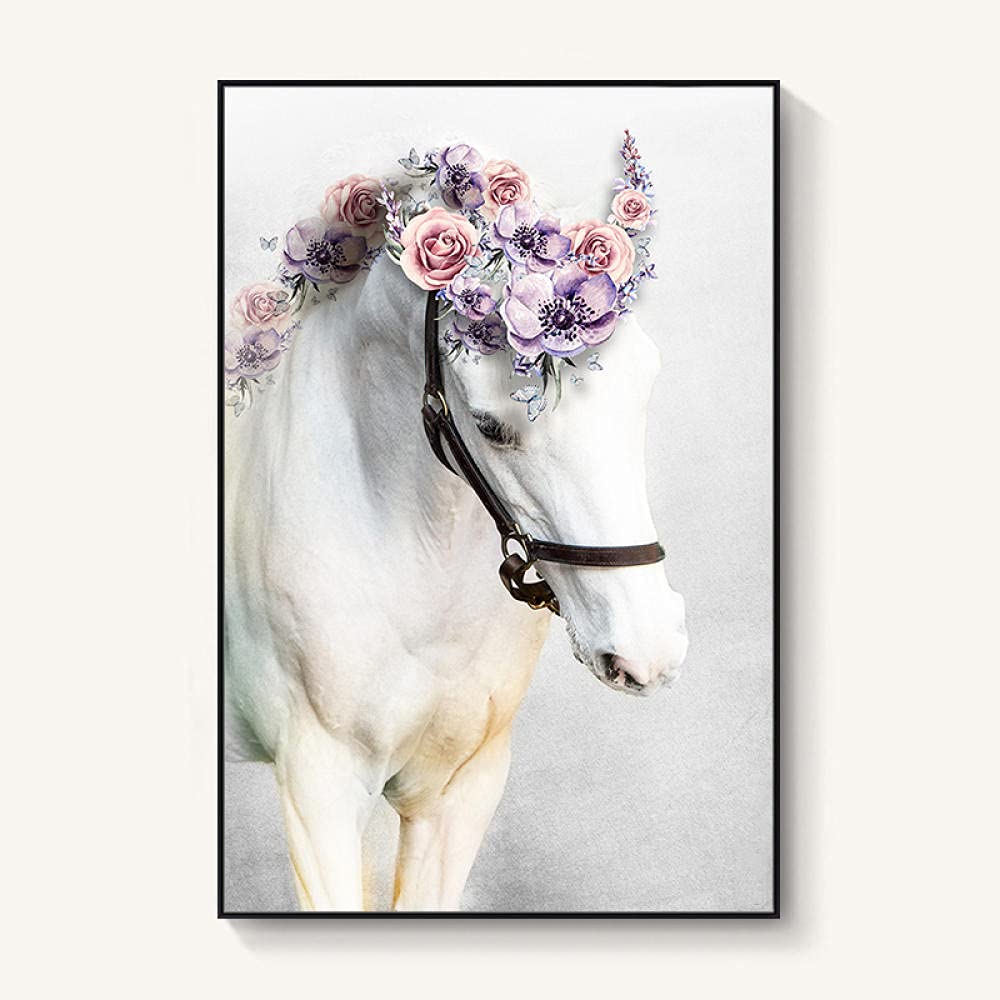 Amazon｜白い馬の花クリエイティブポスター乗馬スポーツウォールアート